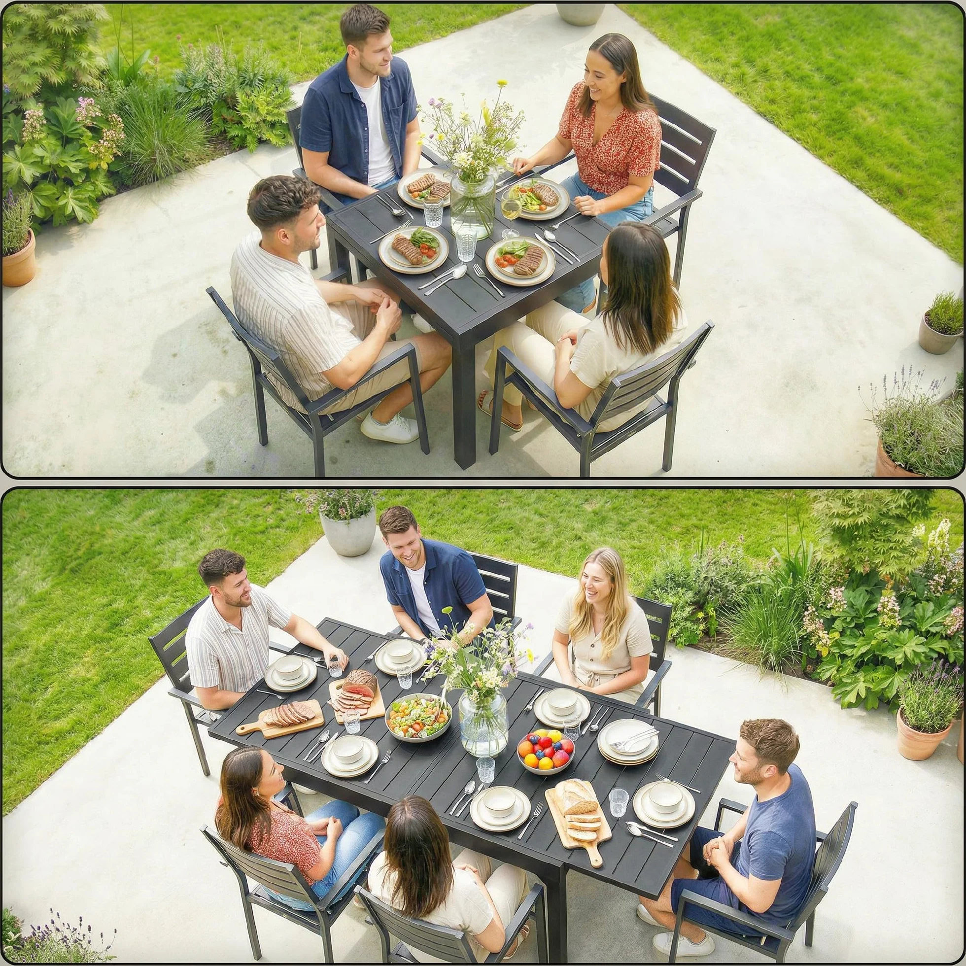 Outsunny Table de jardin extensible 160/80 x 80 x 75 cm aluminium acier noir 4-6 personnes