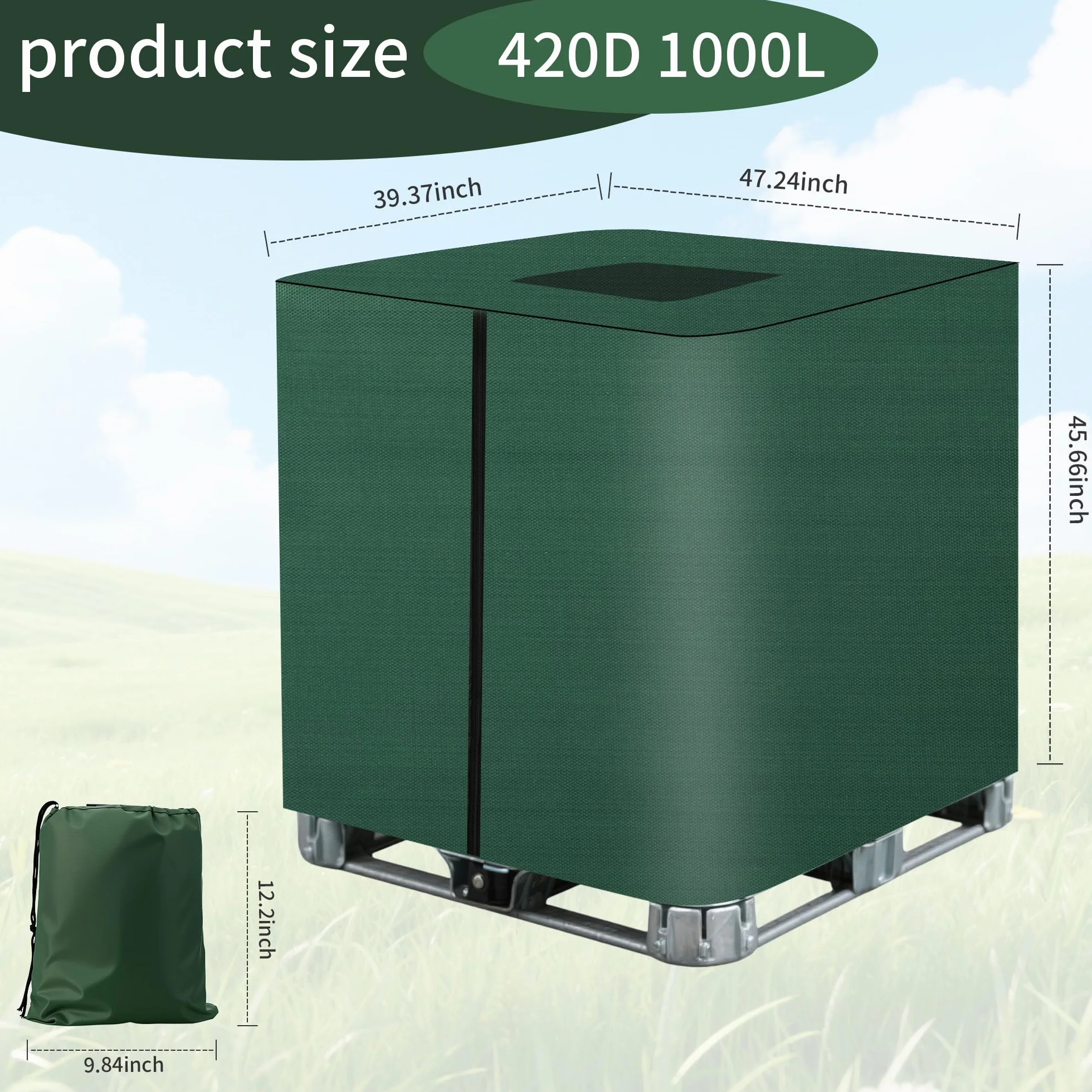 Bâche pour Cuve IBC 1000L Housse Protection Anti-UV Anti-Poussière Fermeture Éclair Vert 116x100x120 cm