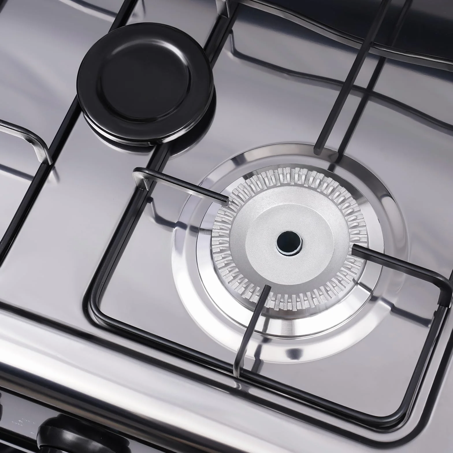 Cuisinière à gaz 4 flammes extérieur acier inoxydable portable noir avec couvercle