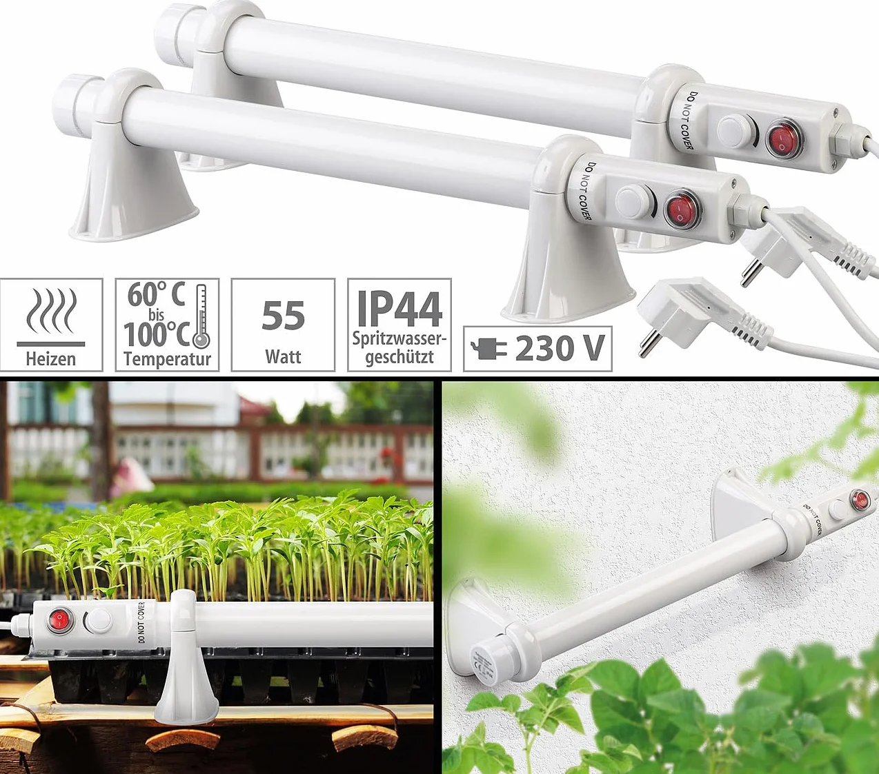 Royal Gardineer radiateurs tubulaires électriques 55 W pour serre de jardin