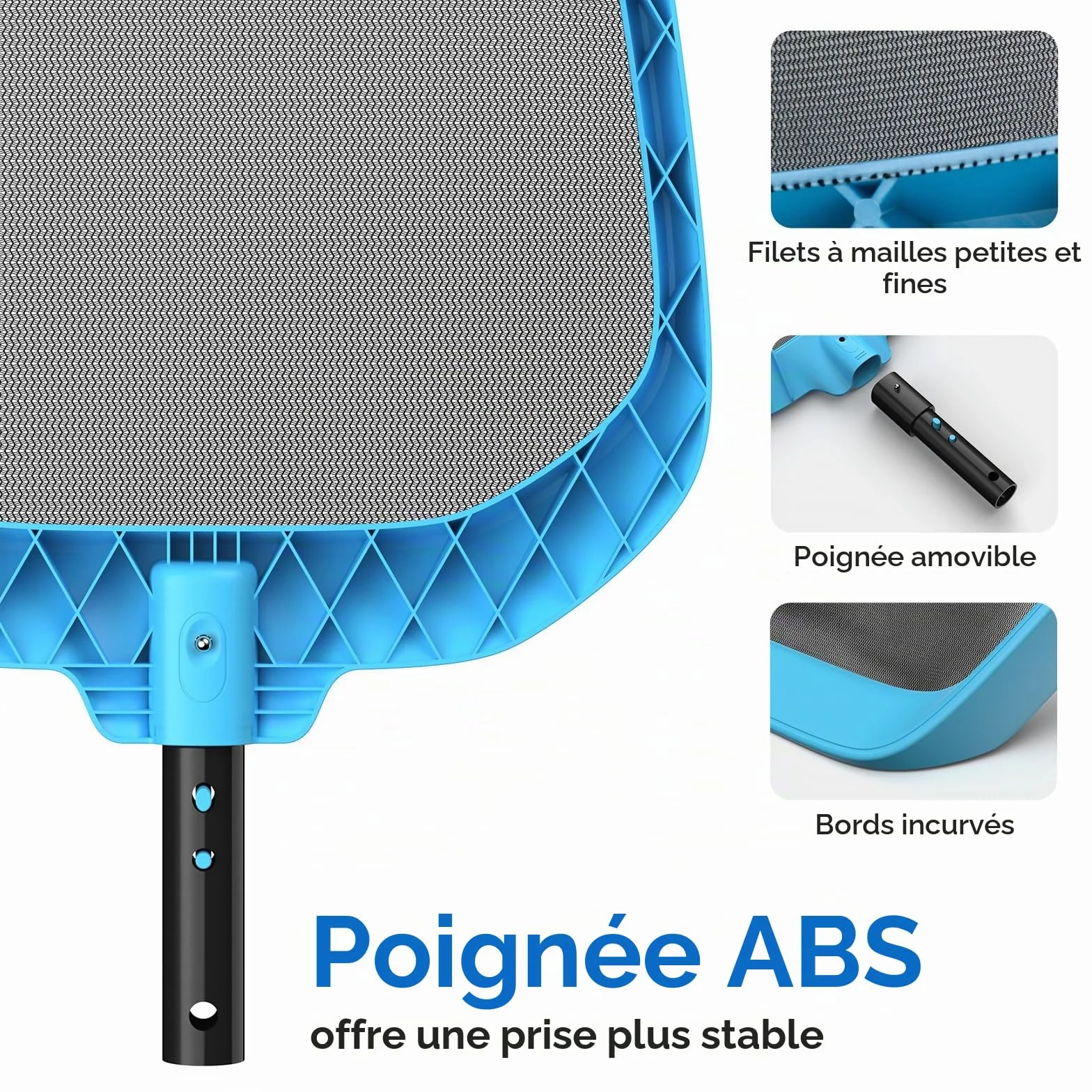 Mowend Épuisettes de Piscine, Filet de Surface pour Piscine avec Cadre en Plastique Renforcé Durable pour Poteaux Télescopiques > 29 mm