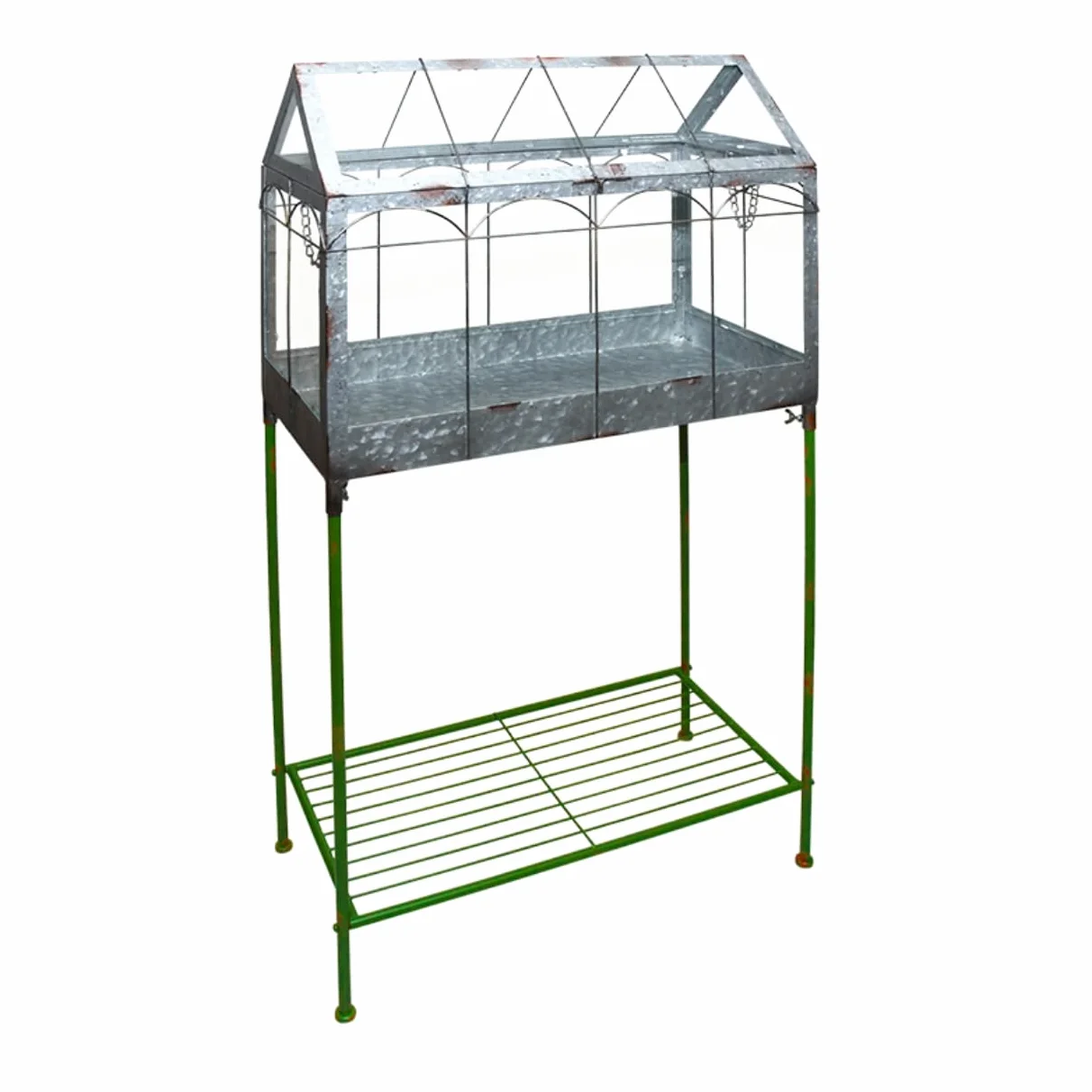 Esschert Design Serre avec Support 114 cm en métal et Verre décoratif Petites Fleurs