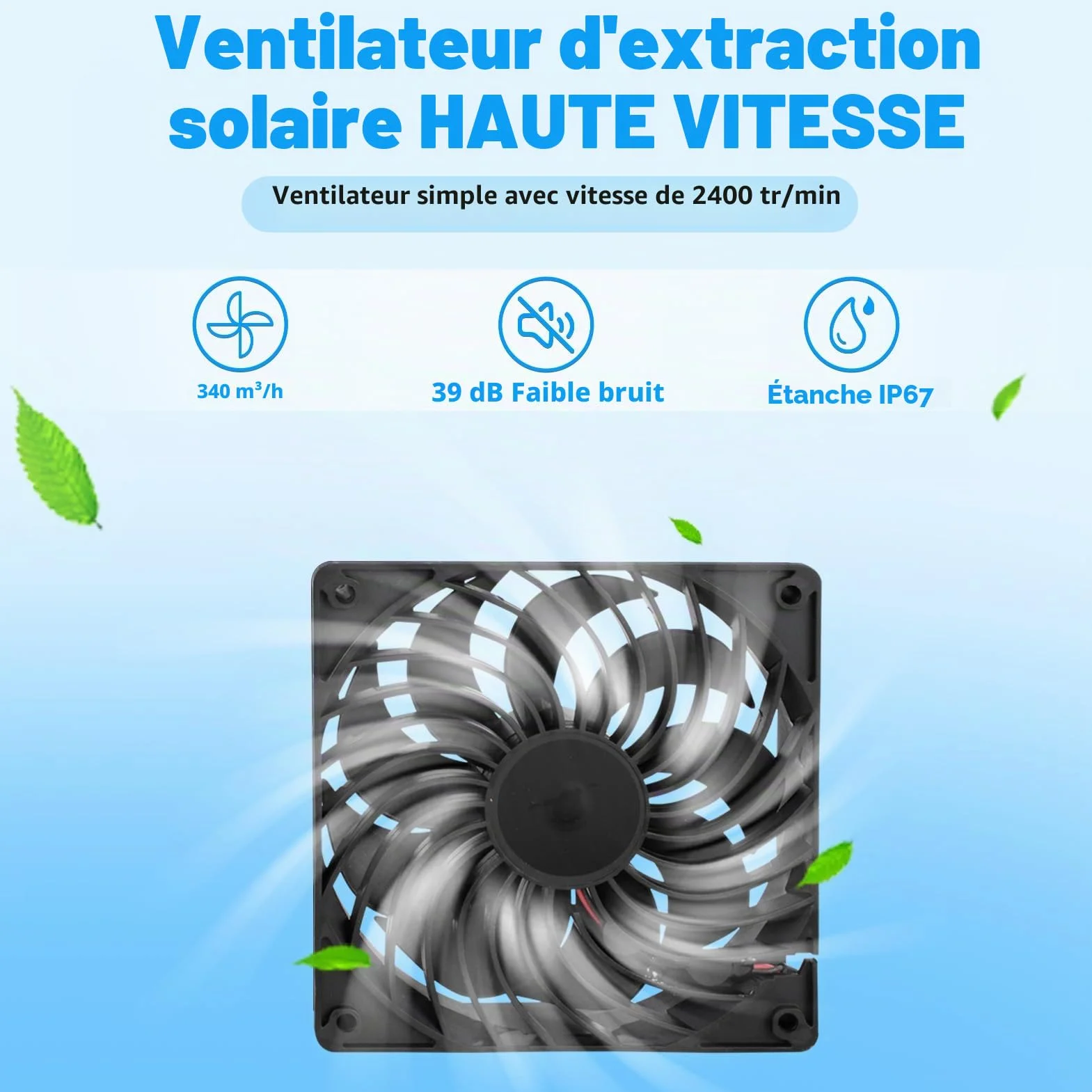 Ventilateur Solaire 12 W d'extraction pour Serre, Poulailler, Fenêtre