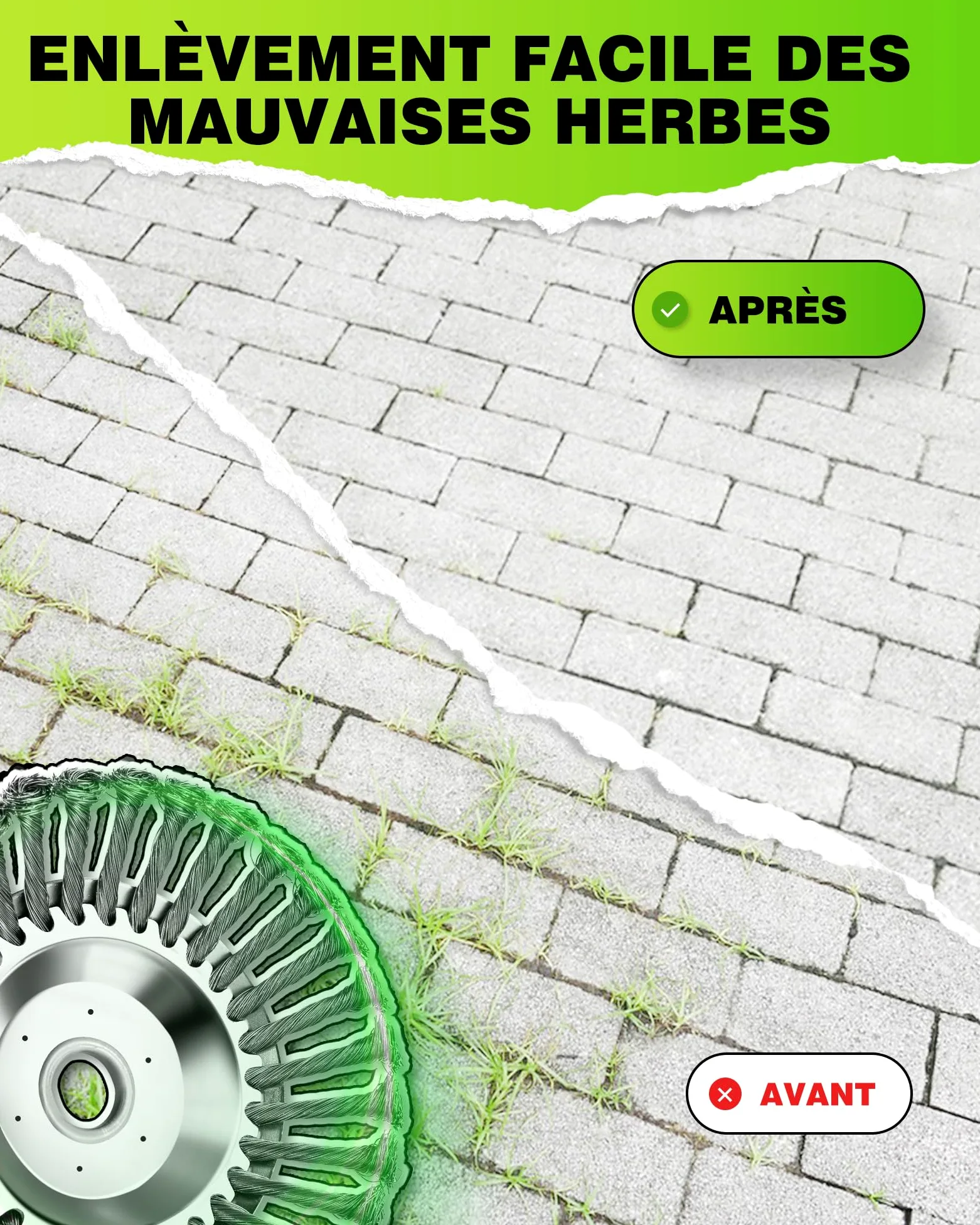 Profi ! Lot de 2 brosses anti-mauvaises herbes 25,4 x 200 mm Haute stabilité Très robuste Montage facile