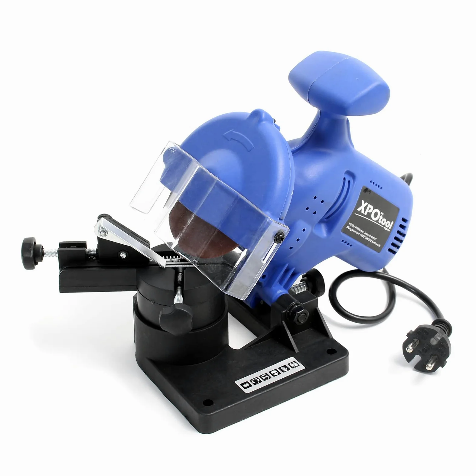 Wiltec Affûteuse pour chaîne de scie – 220 W, 7500 tr/min – Dispositif de serrage rotatif 35° – avec Meule – Lime Tronçonneuse universelle