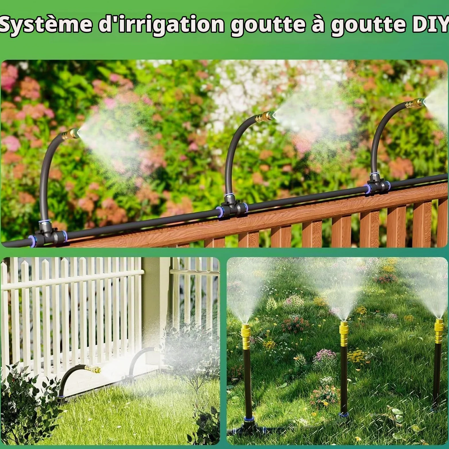 Système d'Irrigation Goutte à Goutte, Arrosage Automatique pour Jardin, Buse Brumisatrice Réglable 360°, Tête d'Arroseur Rotative à Haut Débit pour Jardin, Terrasse et Plantes en Pot (30M)