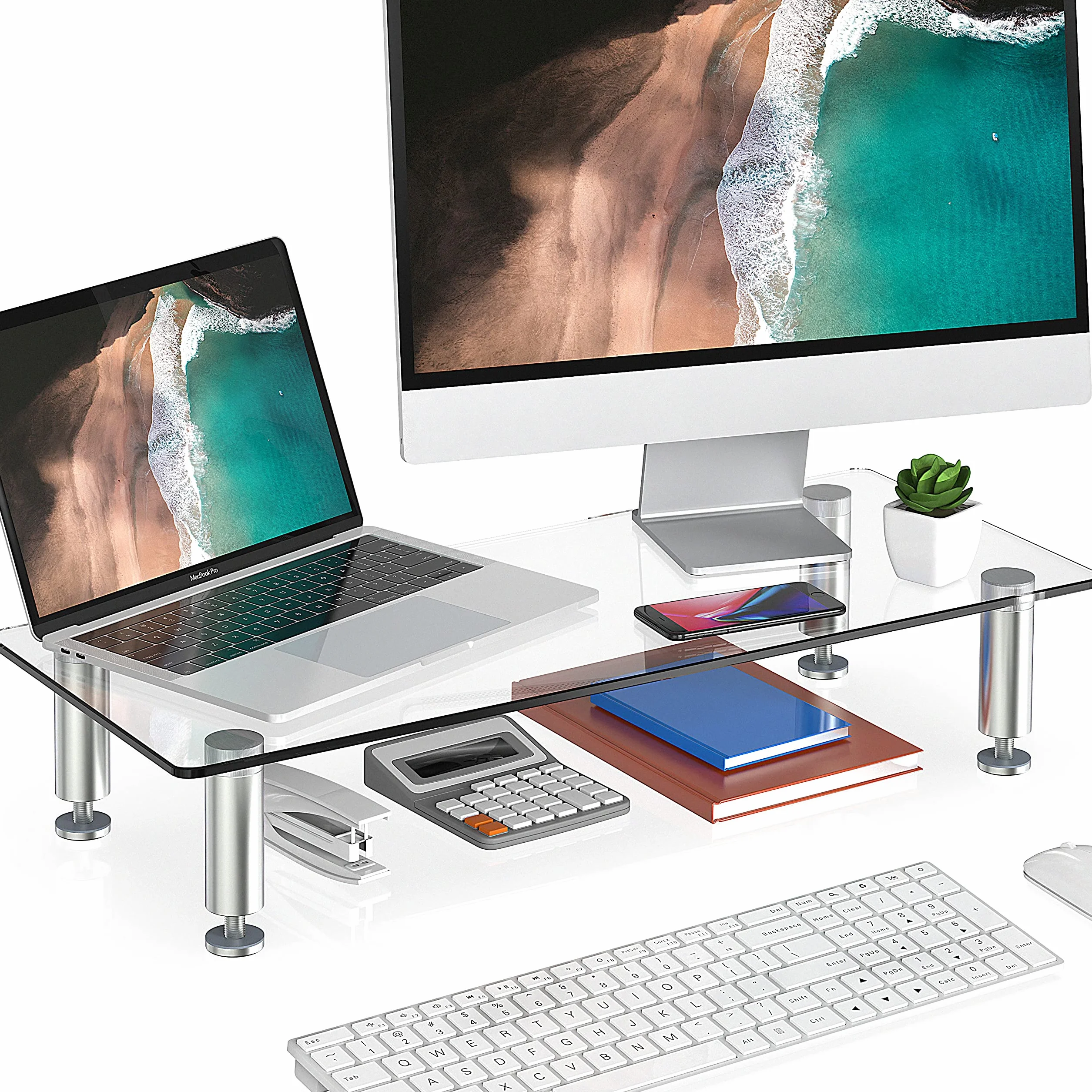FITUEYES Réhausseur d'Écran en Verre Support de Moniteur 56x24x9,5cm