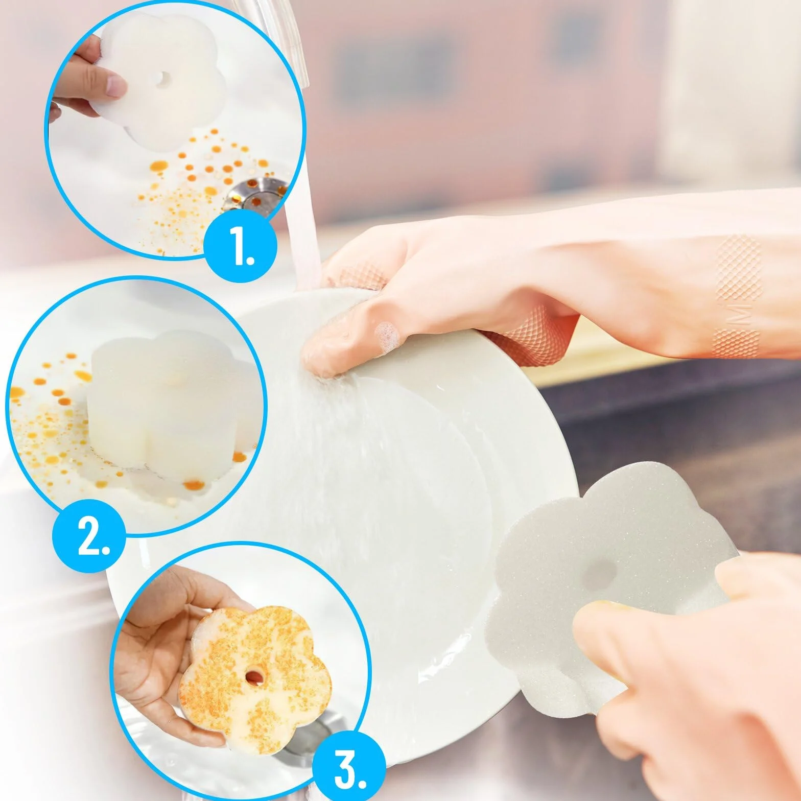 Éponge Absorbant l'Huile 16 Pièces, Éponge Filtre pour Piscine, Spa, Cuisine (Fleur)