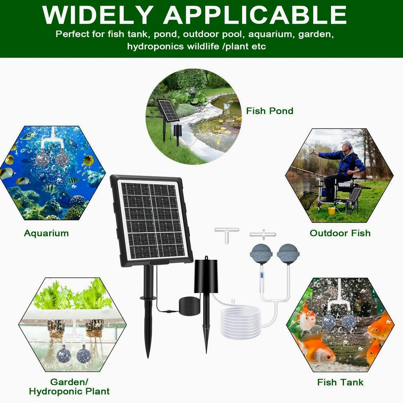 Aérateur Solaire pour Étang Oxygénateur Solaire pour Aquarium | Système D'oxygénation Avec Tuyau Et Pierre À Bulles Pour Bassin De Jardin Extérieur