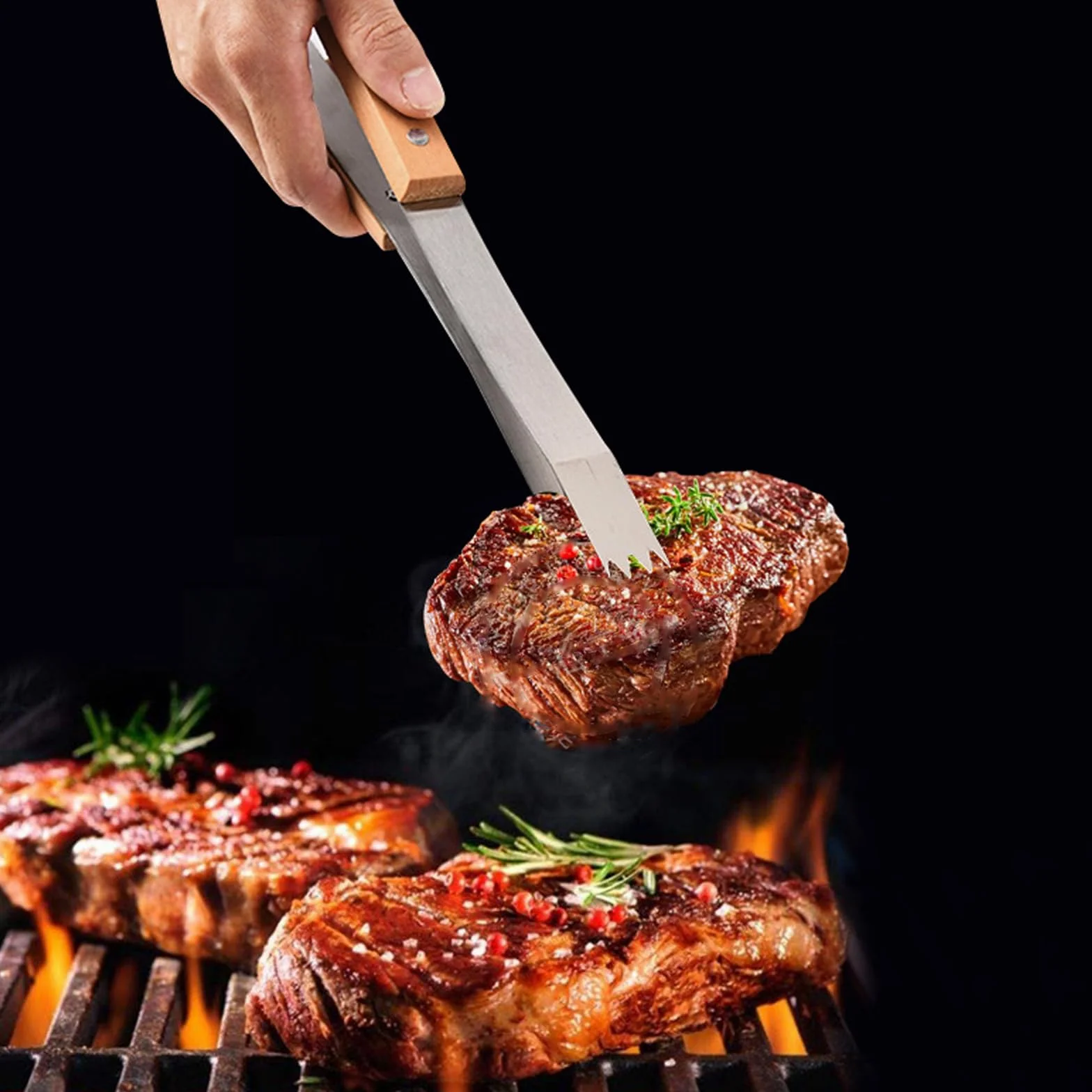 Set d'ustensiles de barbecue avec poignées en bois