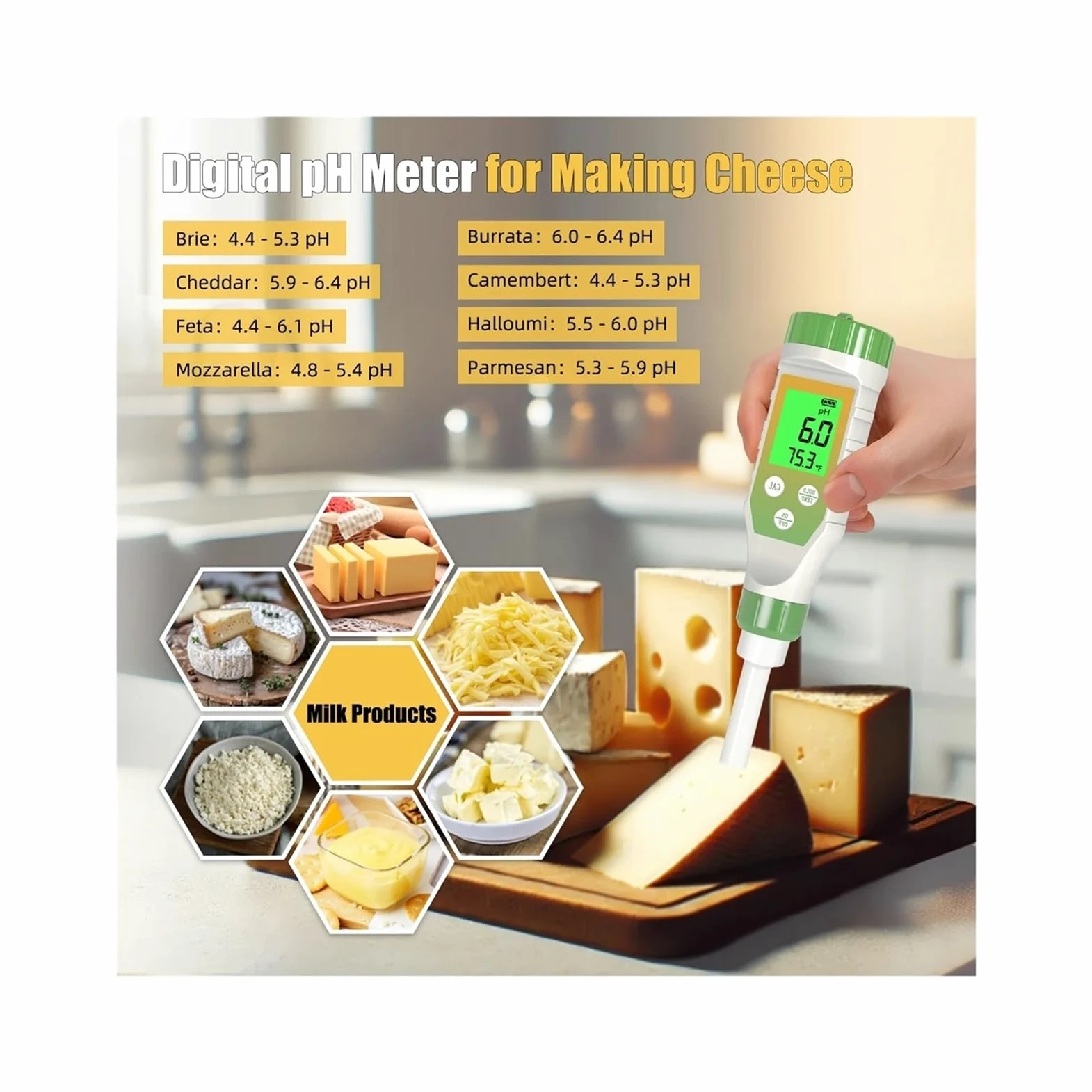 Testeur de pH Bluetooth for sols, Aliments, liquides, kit d'étalonnage température Haute précision for Culture hydroponique, Brassage Viande Jardinage, Agriculture