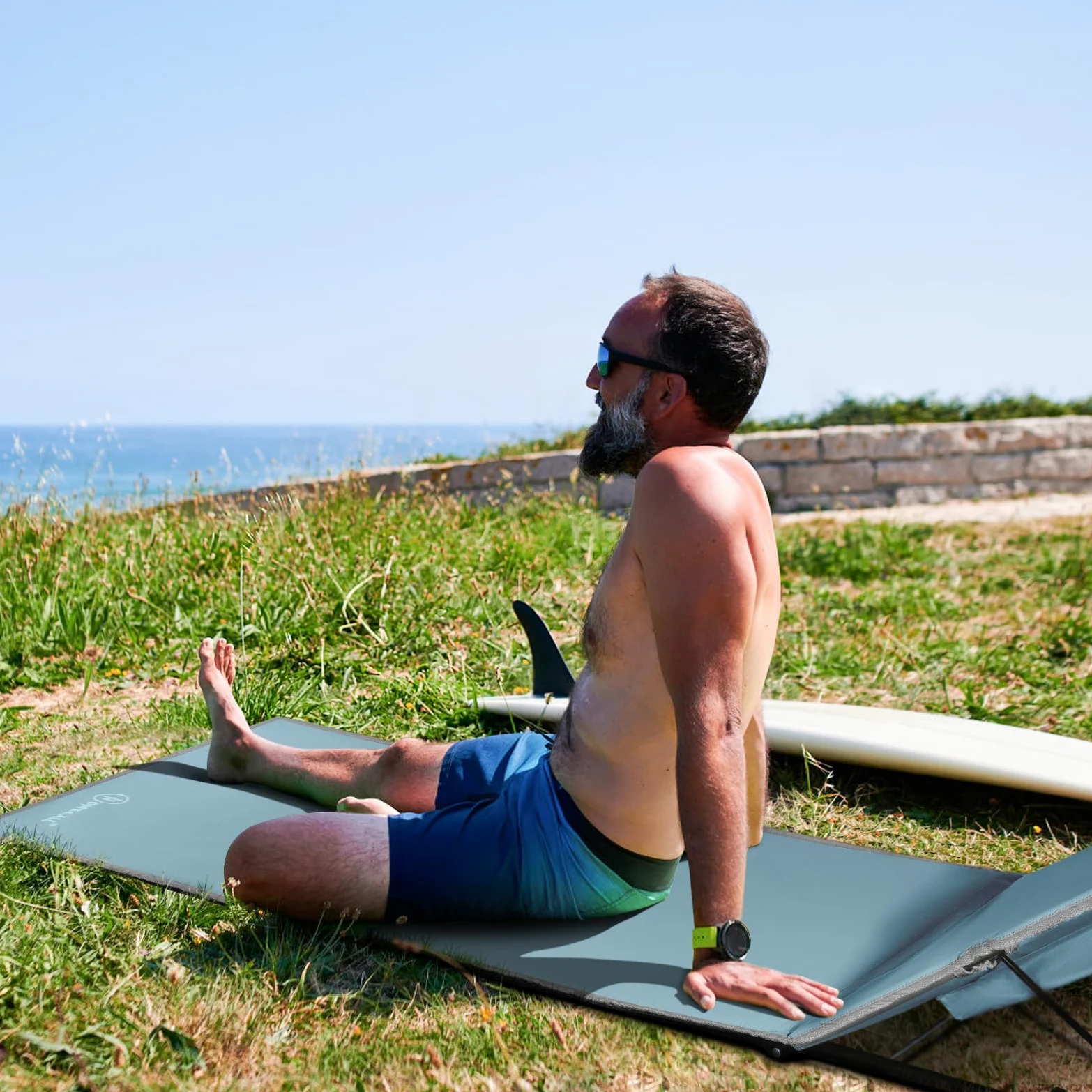 Homecall Matelas de plage rembourré à séchage rapide avec parasol intégré, format XXL (Bleu)